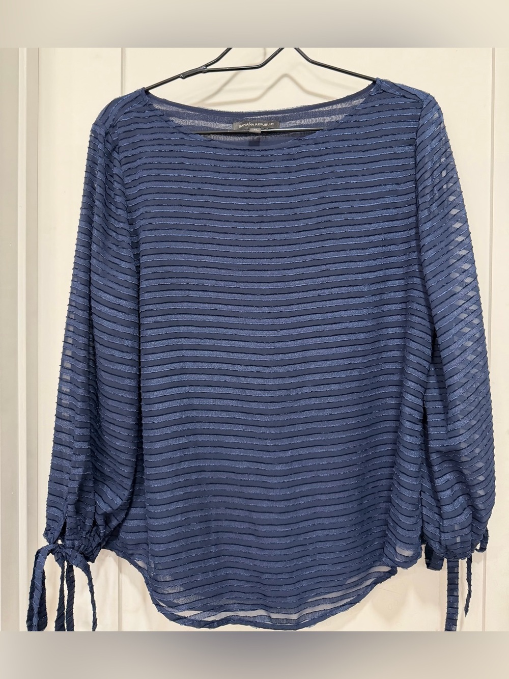 Banana Republic Navy Sheer Stripe Long-Sleeve Blouse